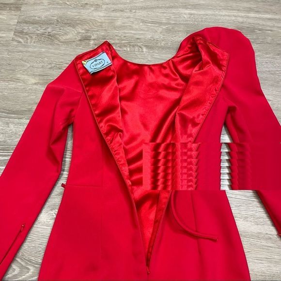 25. Vipart Red Belted Pencil Slim Fit Cocktail Dress Knee Length Zipper Sleeves - Picture 8 of 10